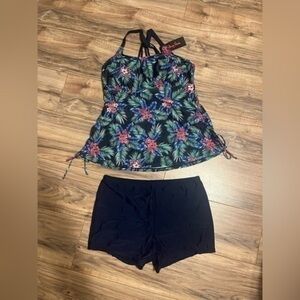 NWT - Hanna Nikole 2 Pieces Athletic Tankini Swimsuits with Shorts Sz 16W
